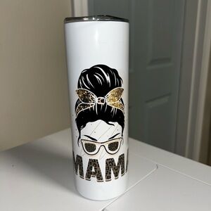 White "MAMA" Glitter Accent Stainless Tumbler